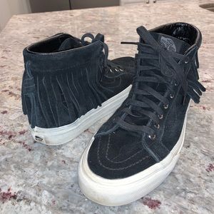 Black Leather Fringe High-Top Vans